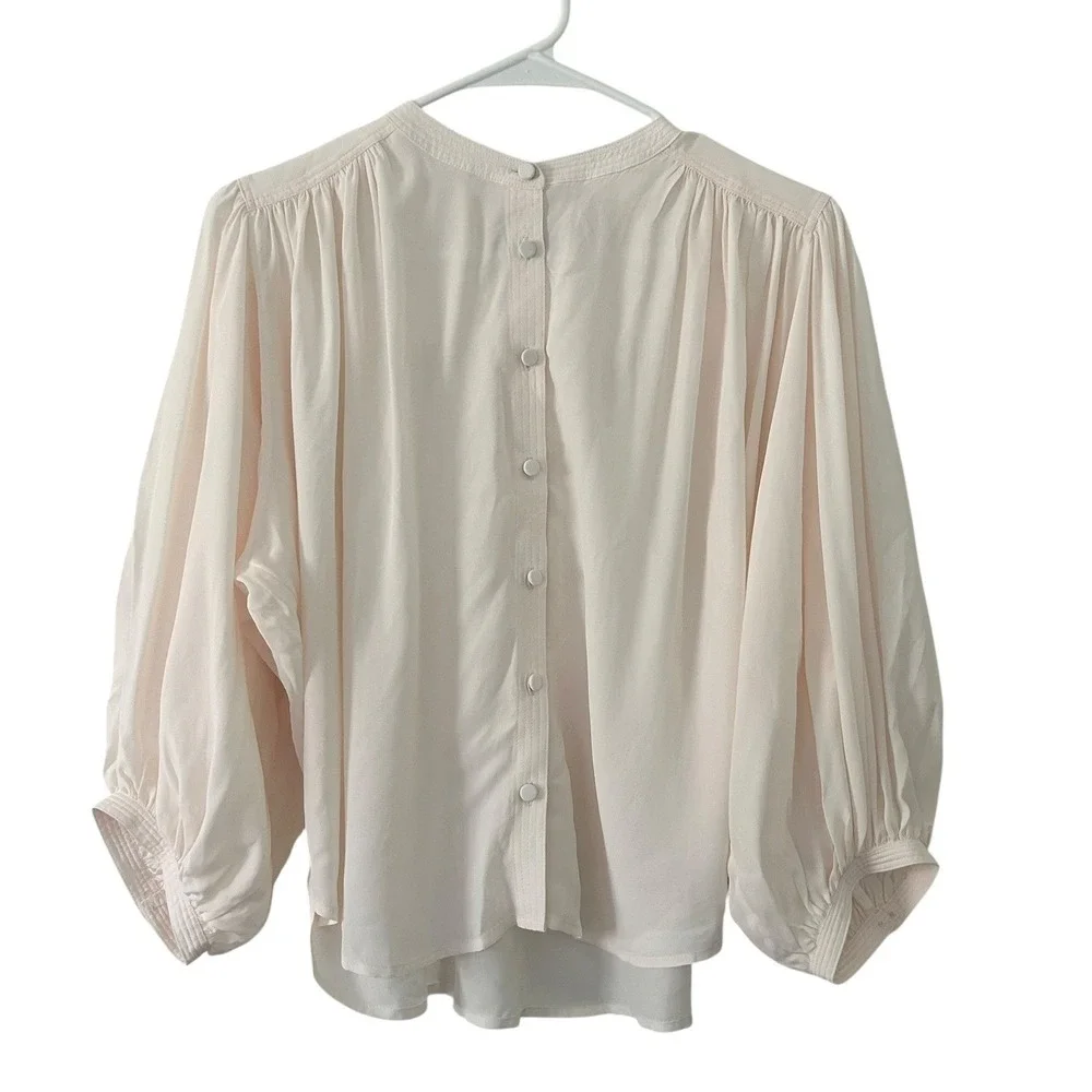 Madewell Womens Shirred Crewneck Button Front Balloon Sleeve Ivory Blouse XS New